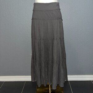 HARD TAIL FOREVER ROLLDOWN 5 TIER Bohemian Boho MAXI MIDI SKIRT in Taupe Size M